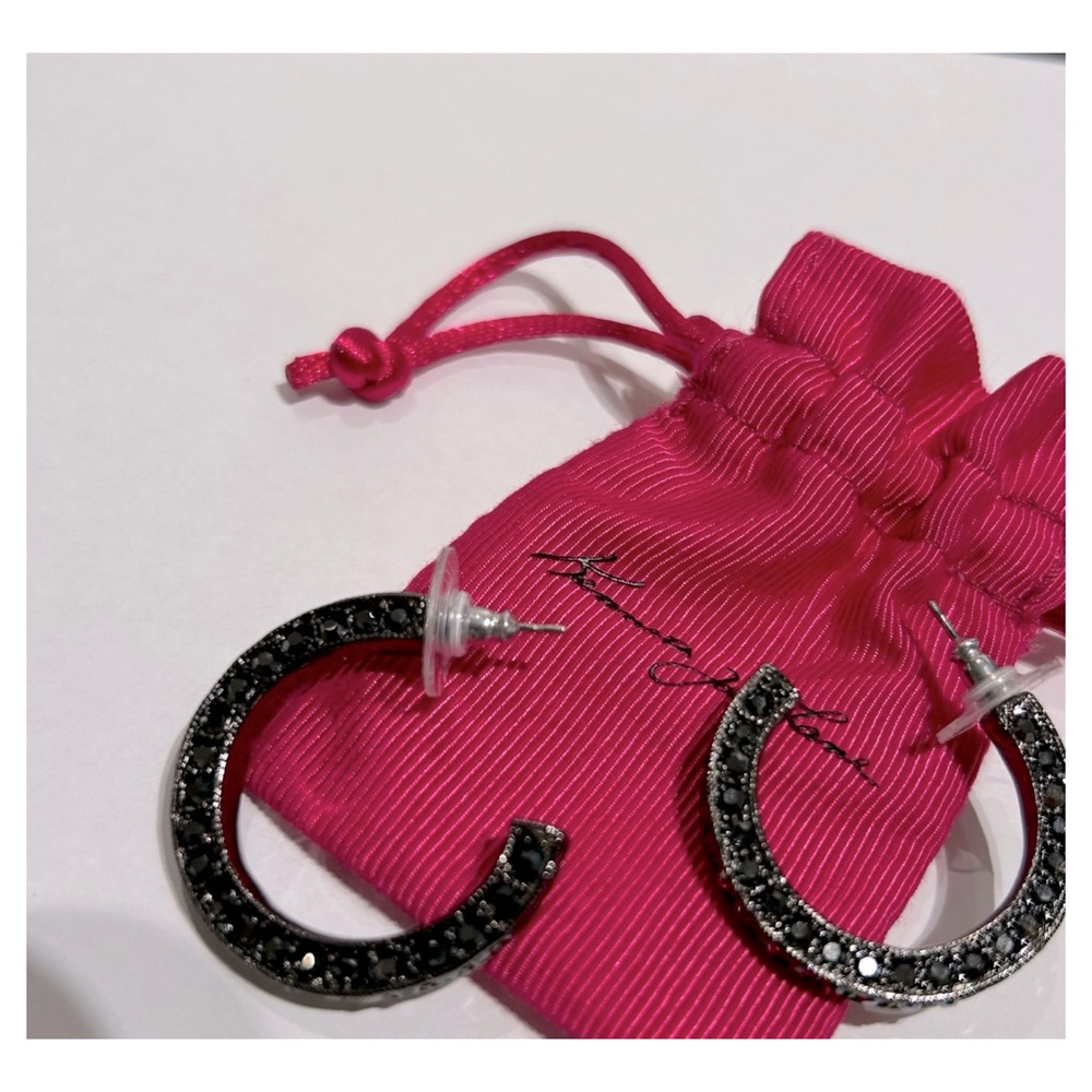 KENNETH JAY LANE Gunmetal crystal black hoop earrings. The best!